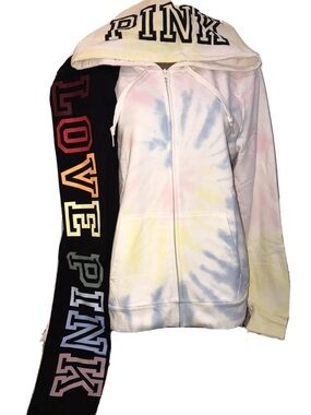Victoria Secret Pink Rainbow Full Zip Hoodie Leggings Set L